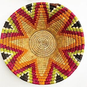 African Woven Bowl Colourful Straw Basket Wall Decor